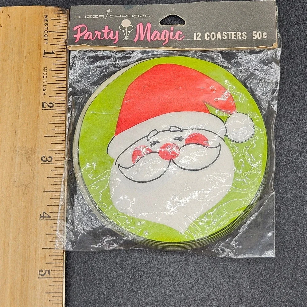 Vintage Buzza Cardozo Party Magic Santa Claus Coasters 12 Pack MCM Christmas